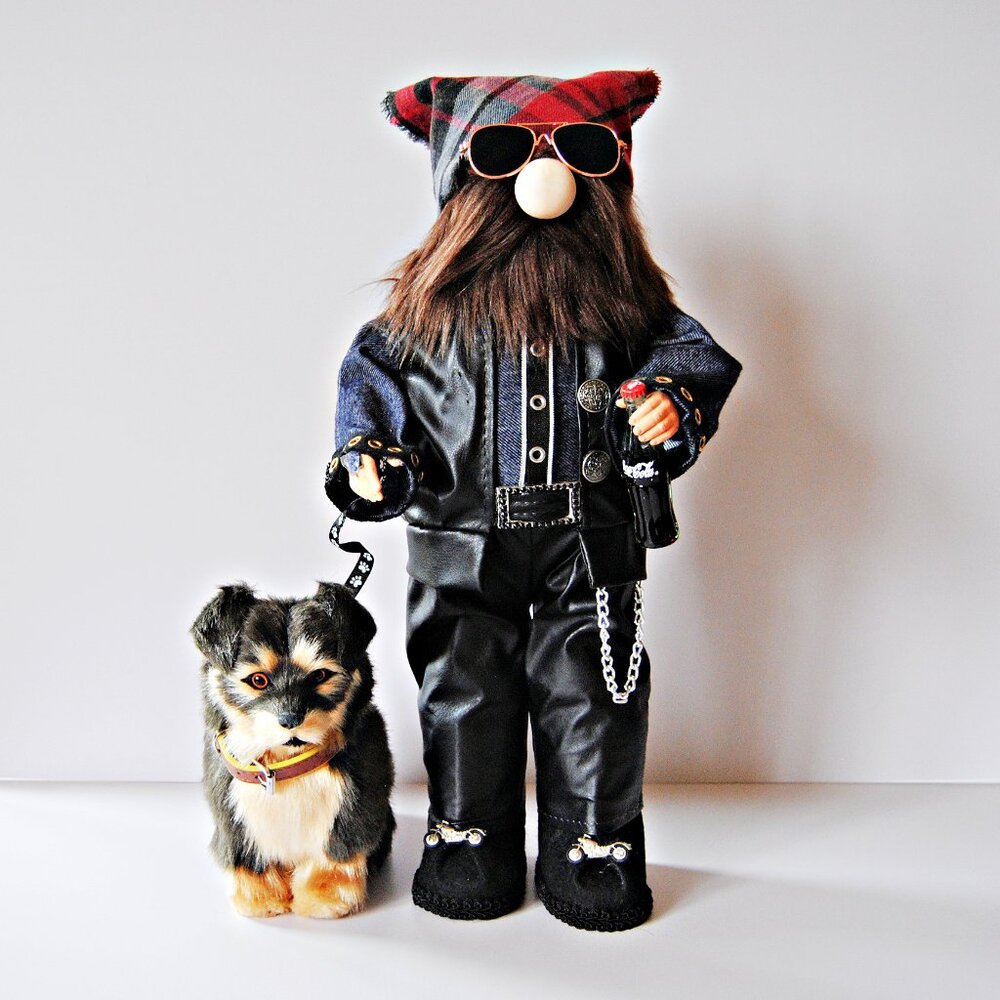 Outdoors Biker Motorcycle Gnome with Dog – Removable Accessories